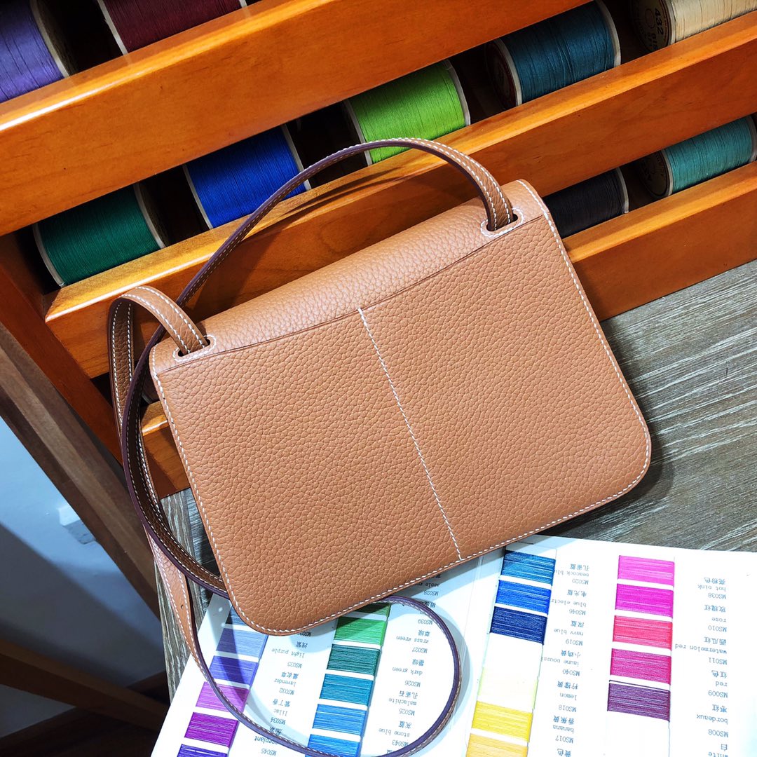 에르메스 미니 할잔백22 골드브라운 은장 끌레망스 가죽